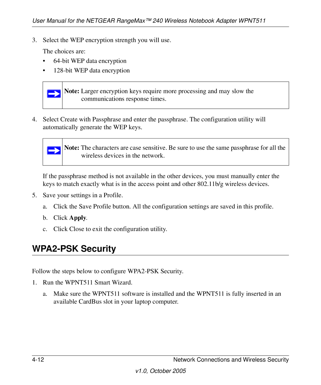 NETGEAR WPNT511 manual WPA2-PSK Security 