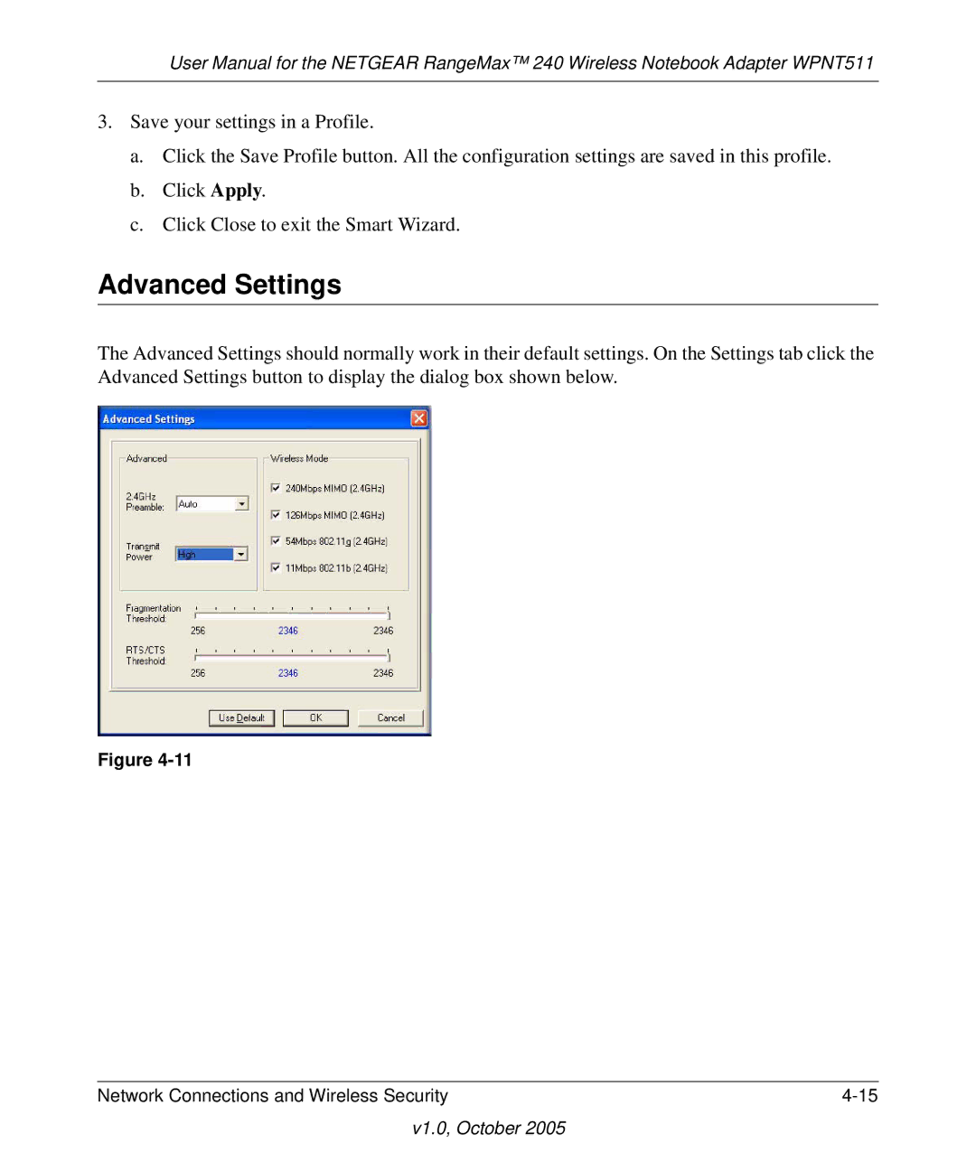 NETGEAR WPNT511 manual Advanced Settings 