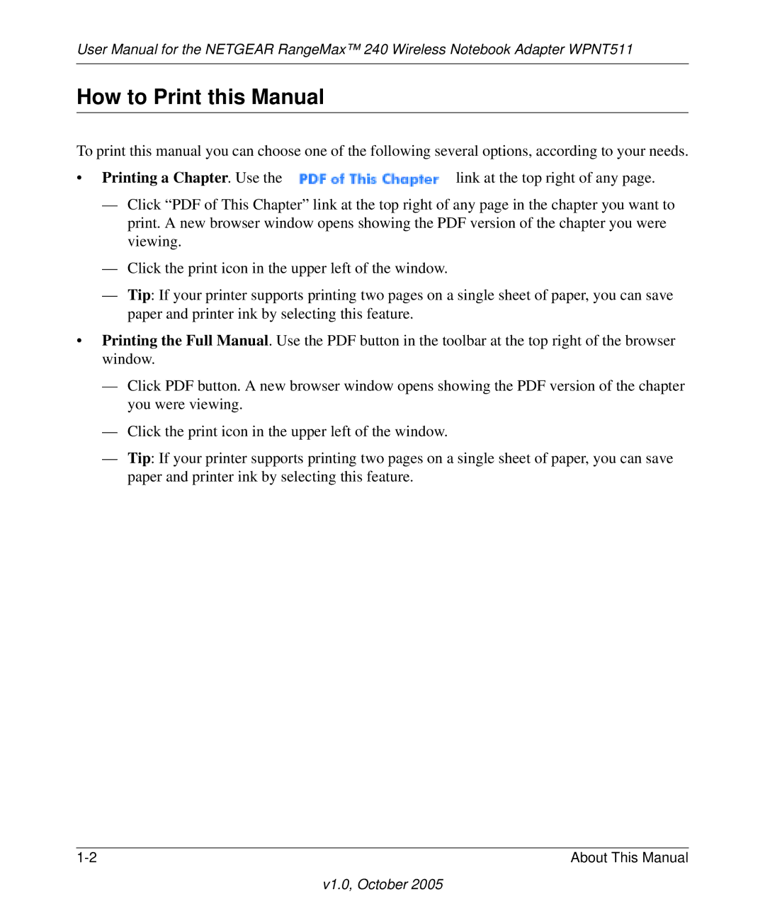 NETGEAR WPNT511 manual How to Print this Manual 