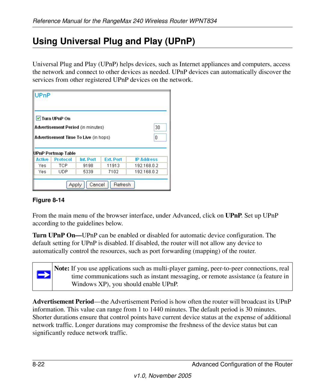 NETGEAR WPNT834 manual Using Universal Plug and Play UPnP 