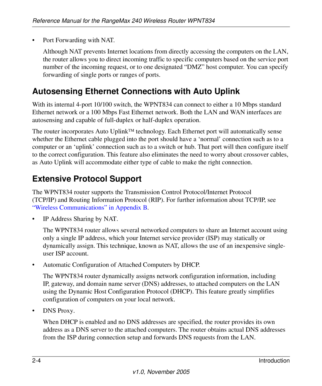 NETGEAR WPNT834 manual Autosensing Ethernet Connections with Auto Uplink, Extensive Protocol Support 