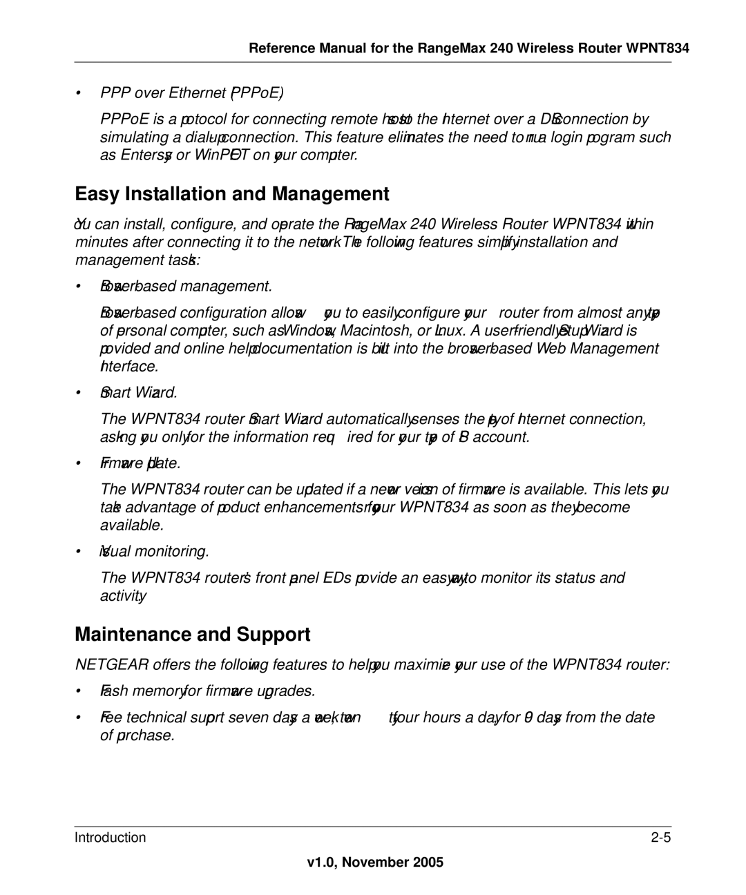 NETGEAR WPNT834 manual Easy Installation and Management, Maintenance and Support 