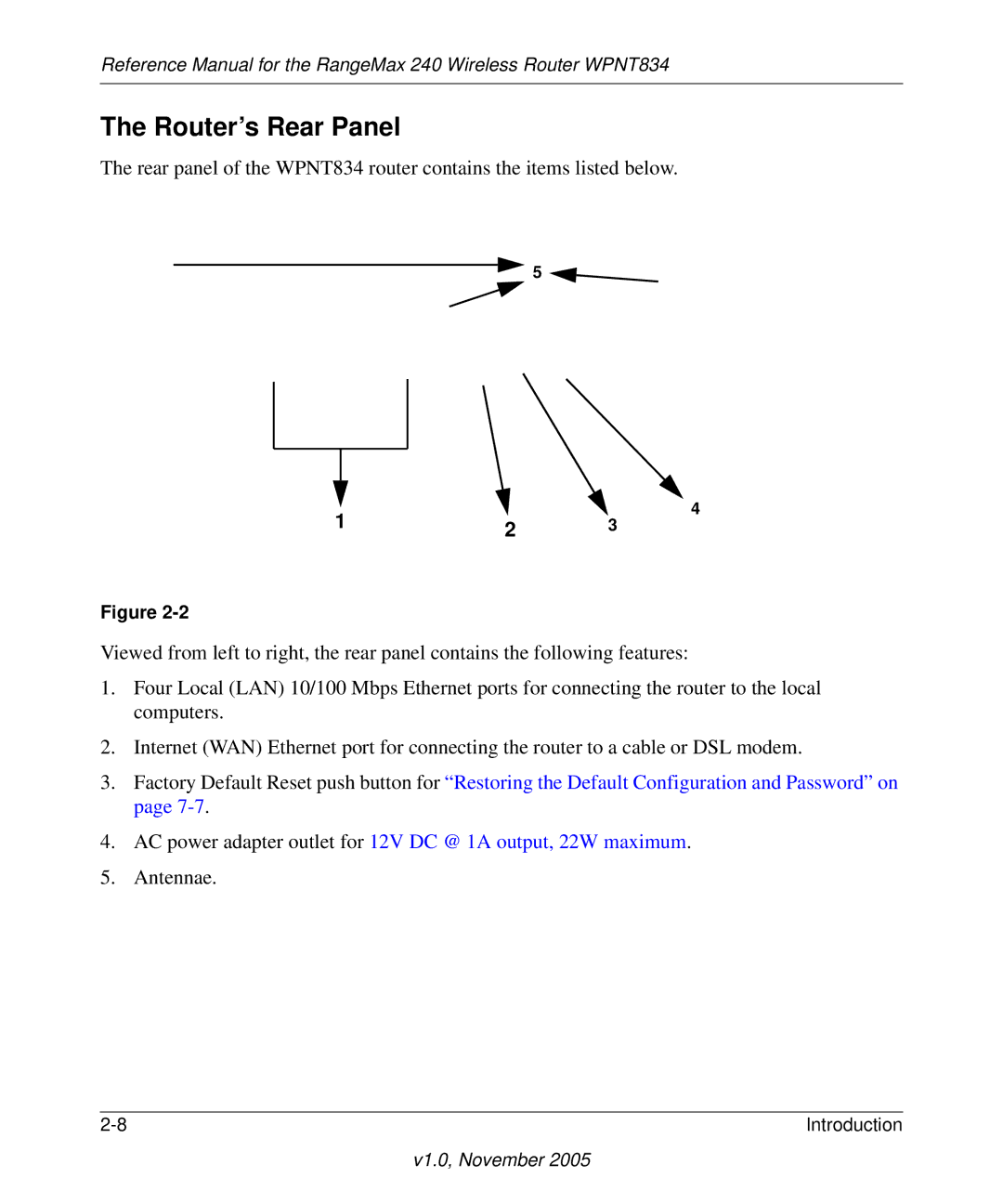 NETGEAR WPNT834 manual Router’s Rear Panel 