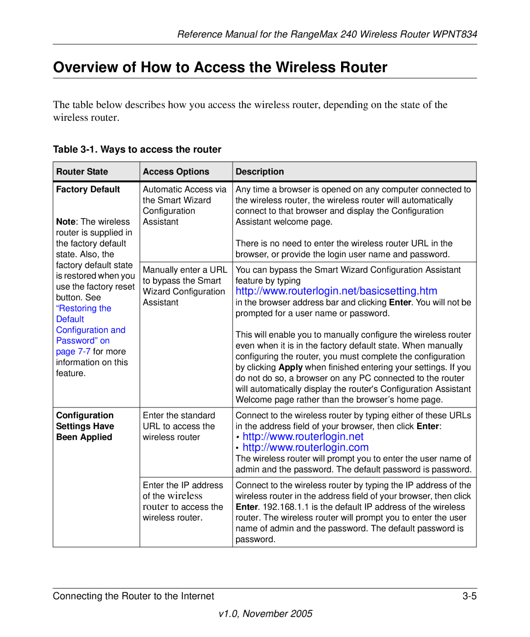 NETGEAR WPNT834 manual Overview of How to Access the Wireless Router, Ways to access the router 