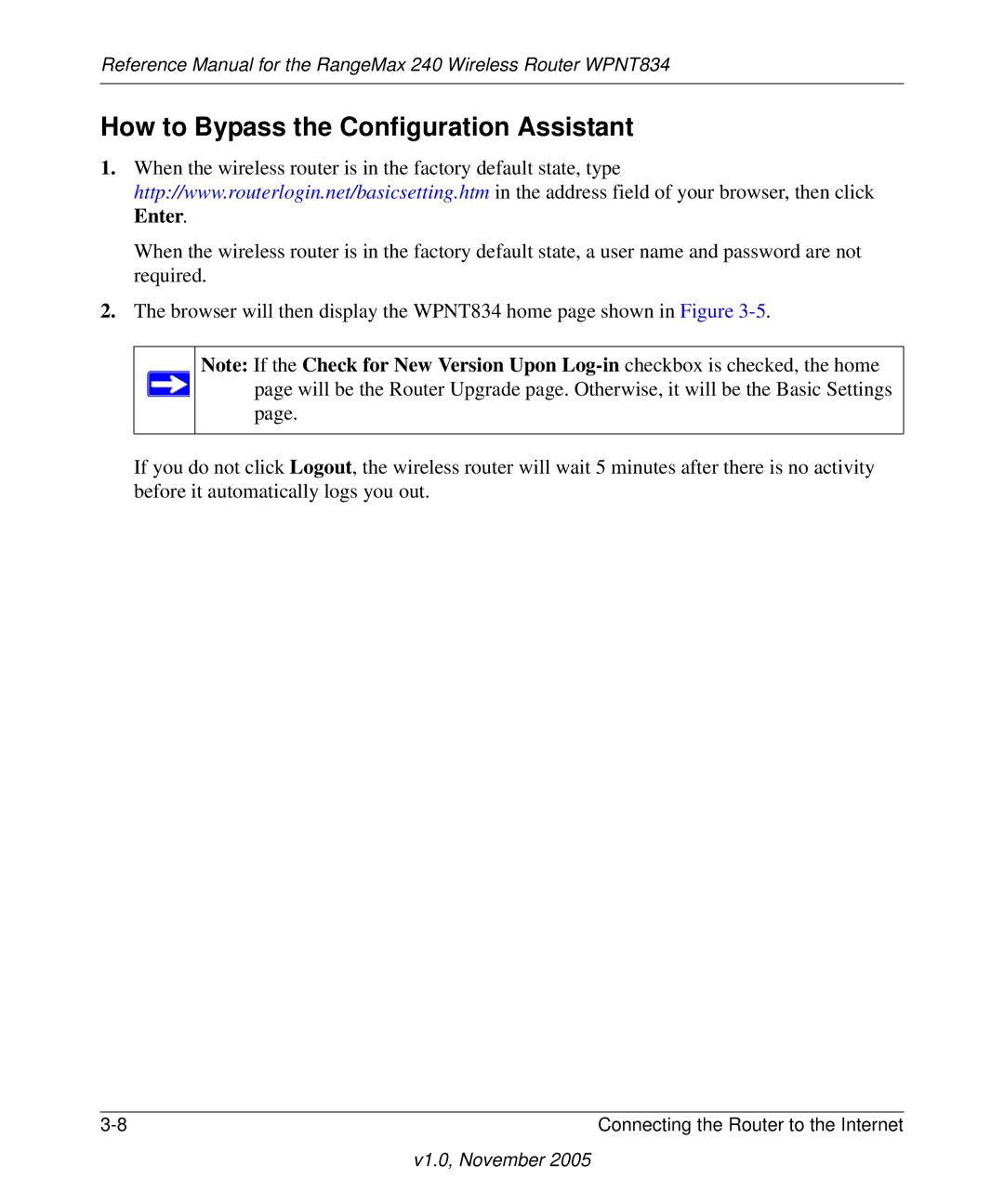 NETGEAR WPNT834 manual How to Bypass the Configuration Assistant 