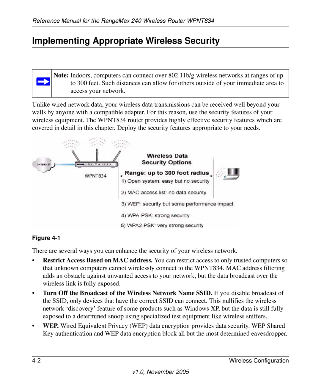 NETGEAR WPNT834 manual Implementing Appropriate Wireless Security 