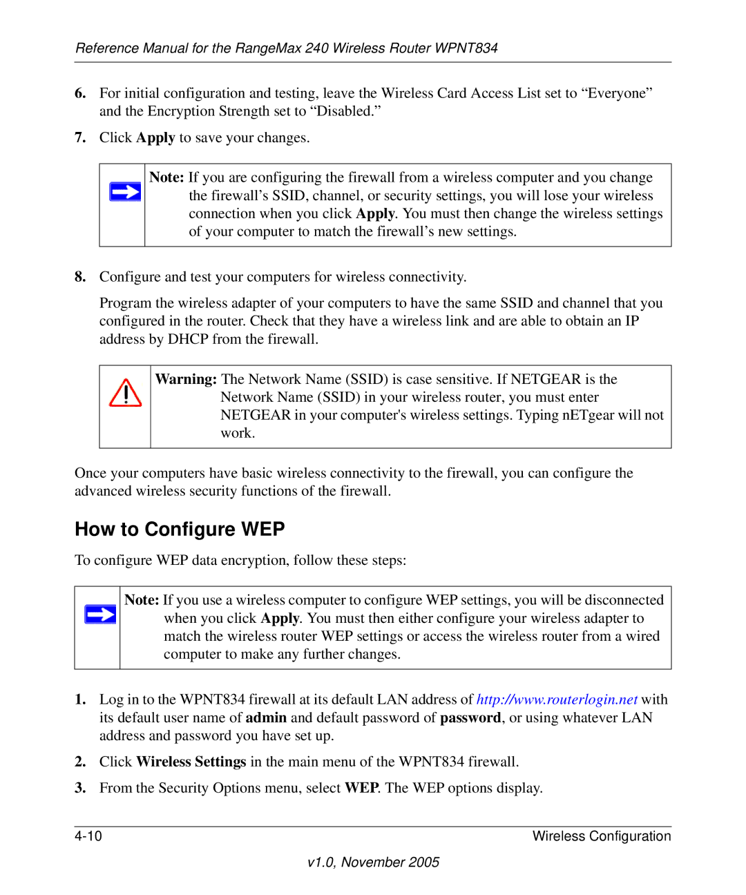 NETGEAR WPNT834 manual How to Configure WEP 