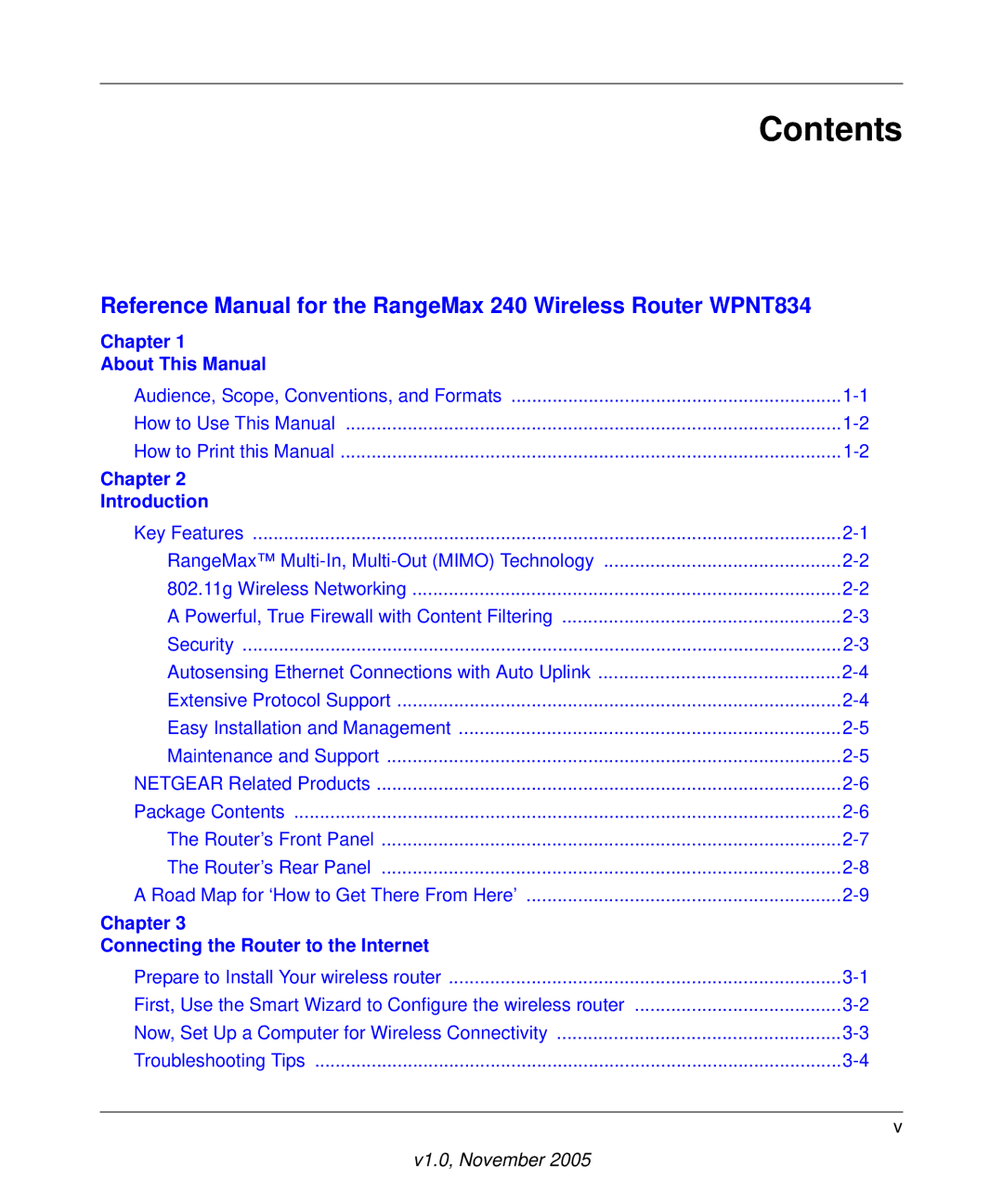 NETGEAR WPNT834 manual Contents 