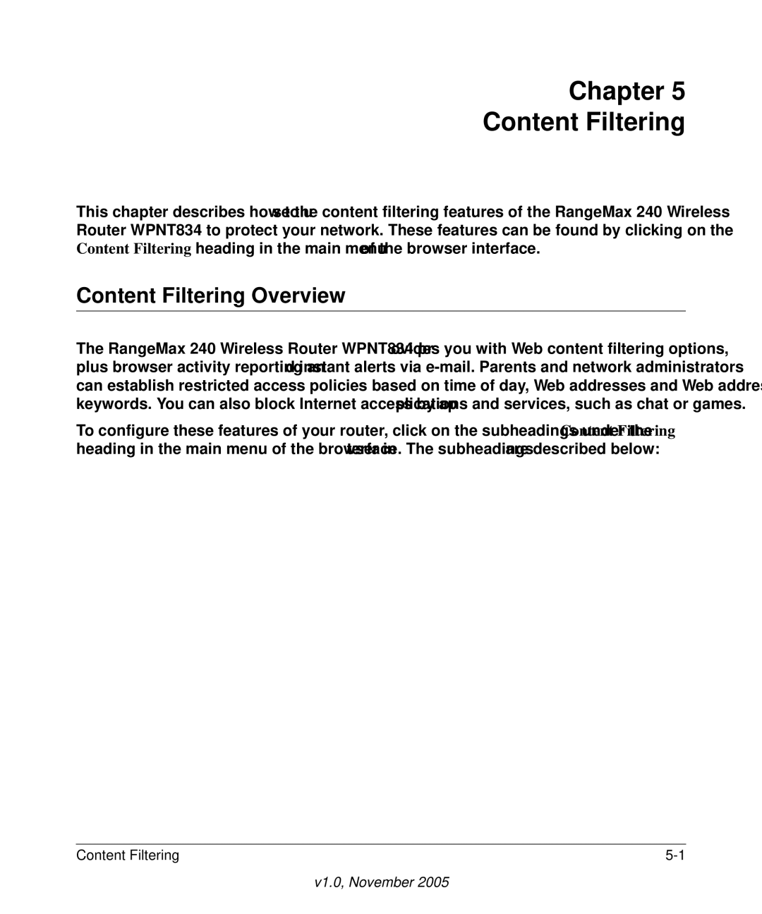 NETGEAR WPNT834 manual Chapter Content Filtering, Content Filtering Overview 