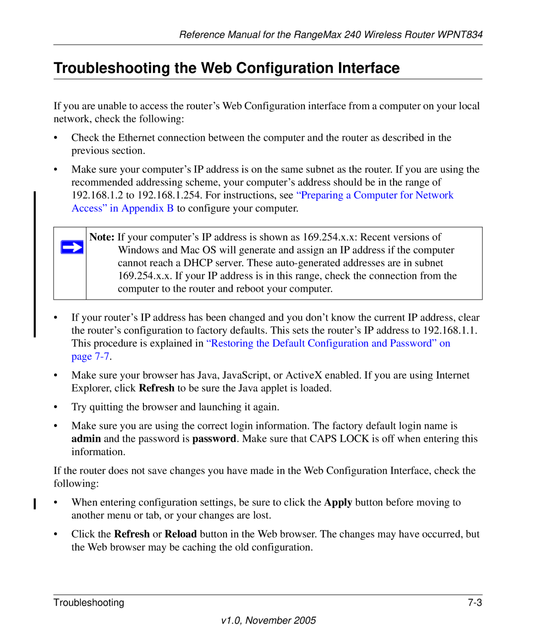 NETGEAR WPNT834 manual Troubleshooting the Web Configuration Interface 