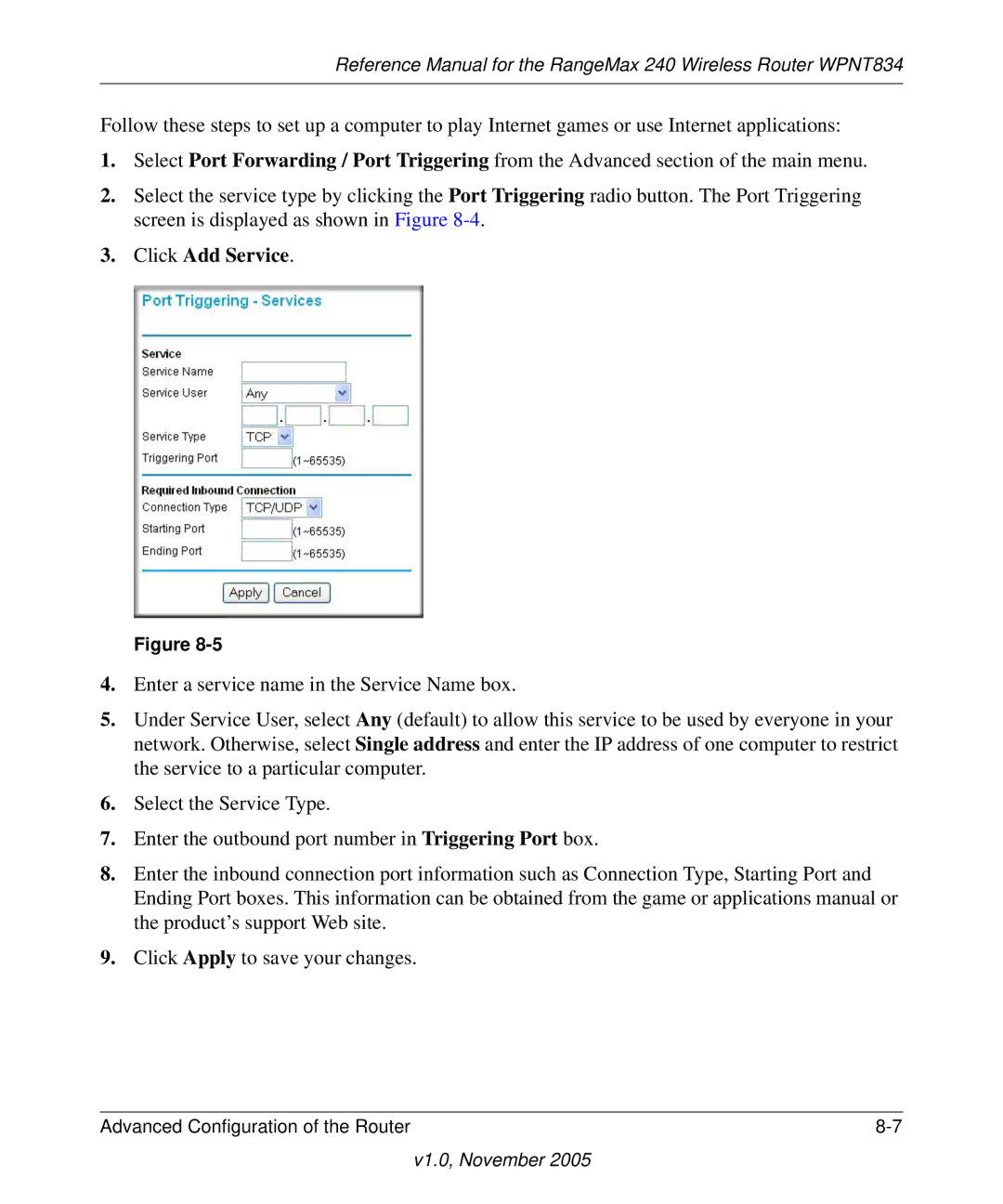 NETGEAR WPNT834 manual Click Add Service 