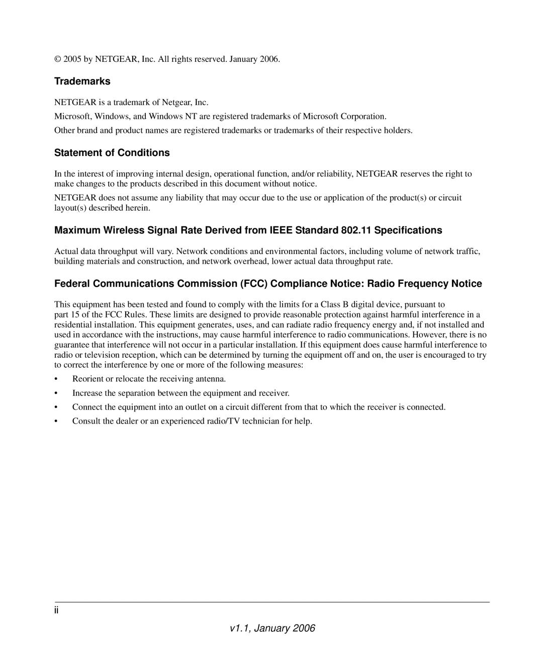 NETGEAR WPNT834 manual Trademarks, Statement of Conditions 