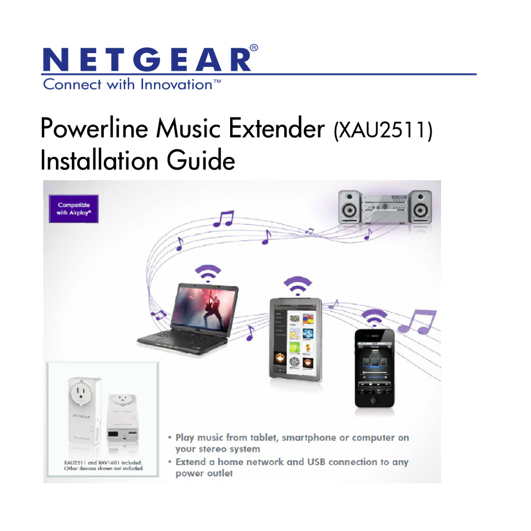 NETGEAR manual Powerline Music Extender XAU2511 Installation Guide 