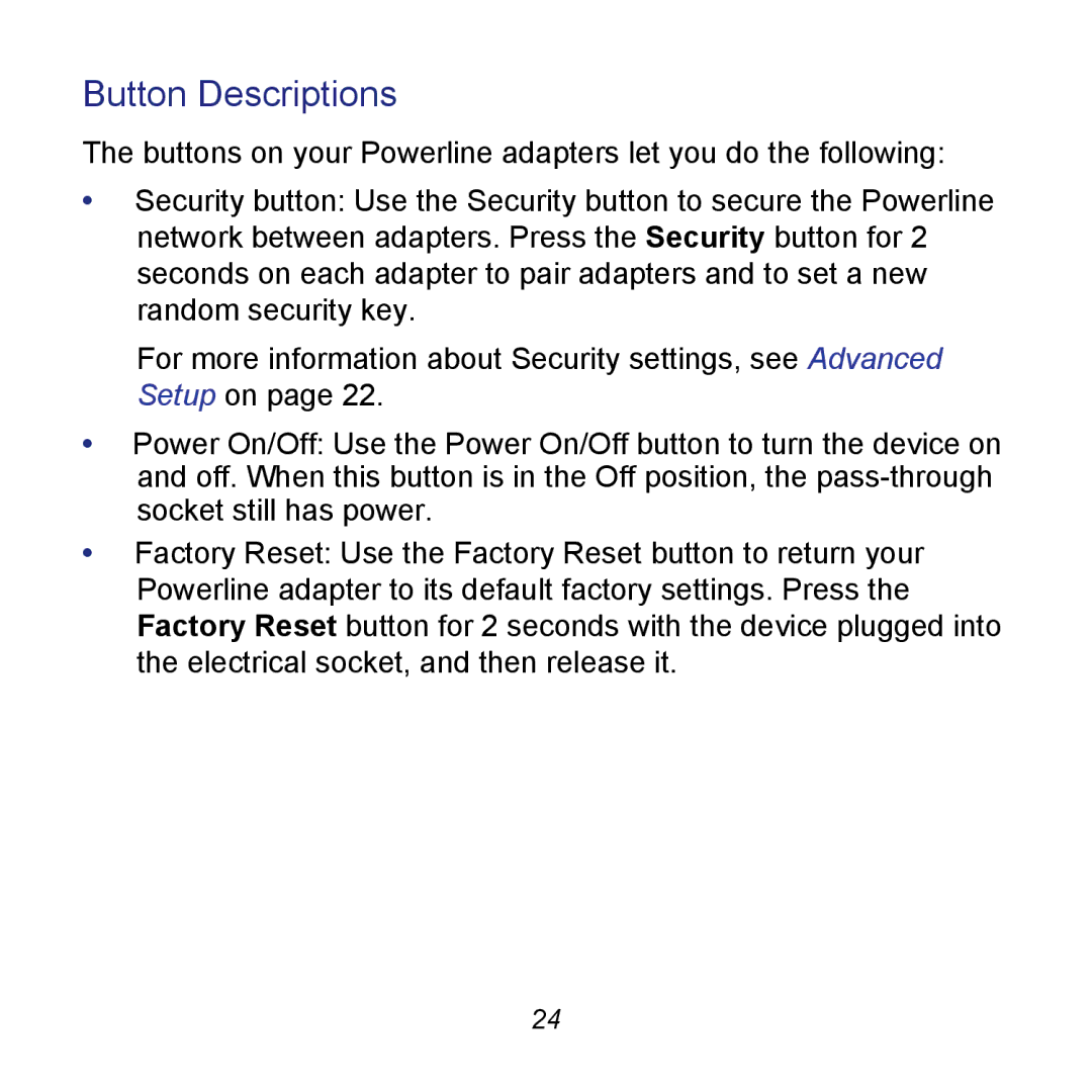 NETGEAR XAU2511 manual Button Descriptions 