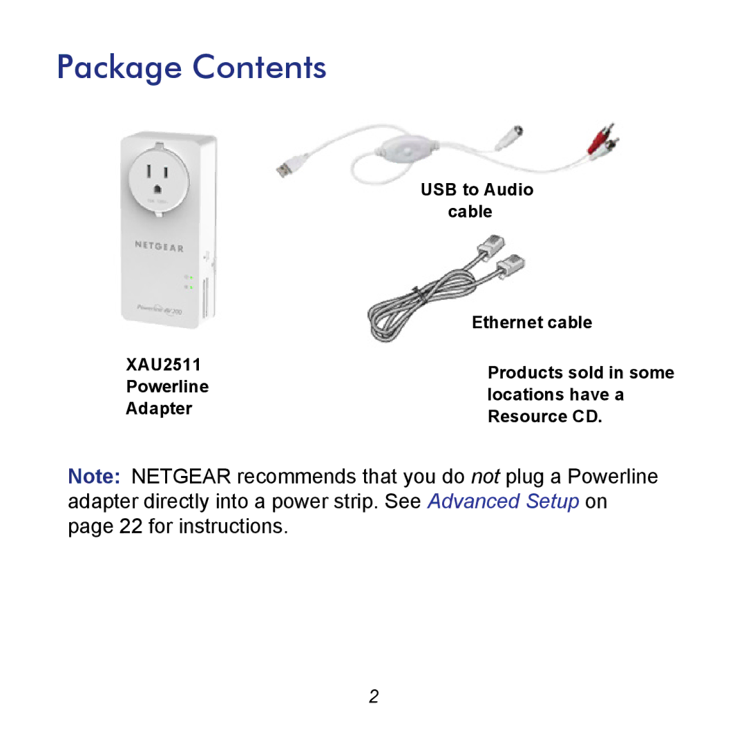 NETGEAR XAU2511 manual Package Contents 