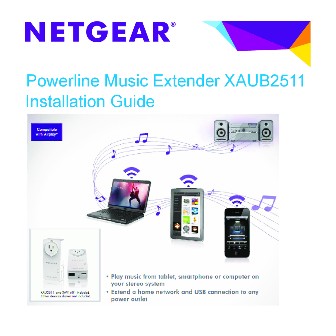 NETGEAR manual Powerline Music Extender XAUB2511 Installation Guide 