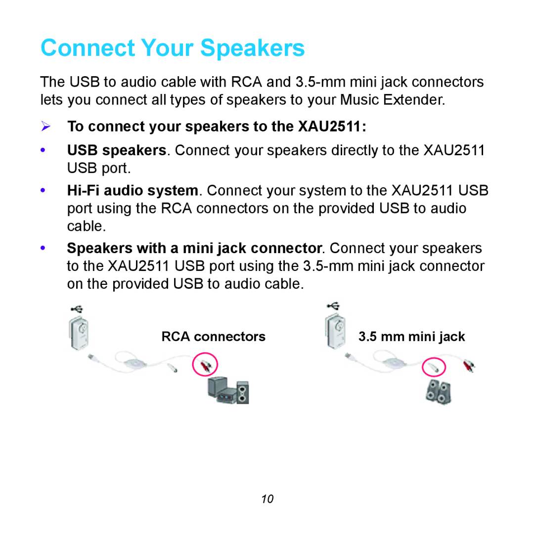 NETGEAR XAUB2511 manual Connect Your Speakers,  To connect your speakers to the XAU2511 