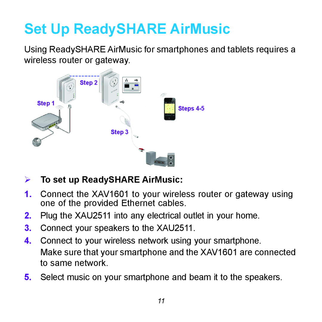 NETGEAR XAUB2511 manual Set Up ReadySHARE AirMusic,  To set up ReadySHARE AirMusic 