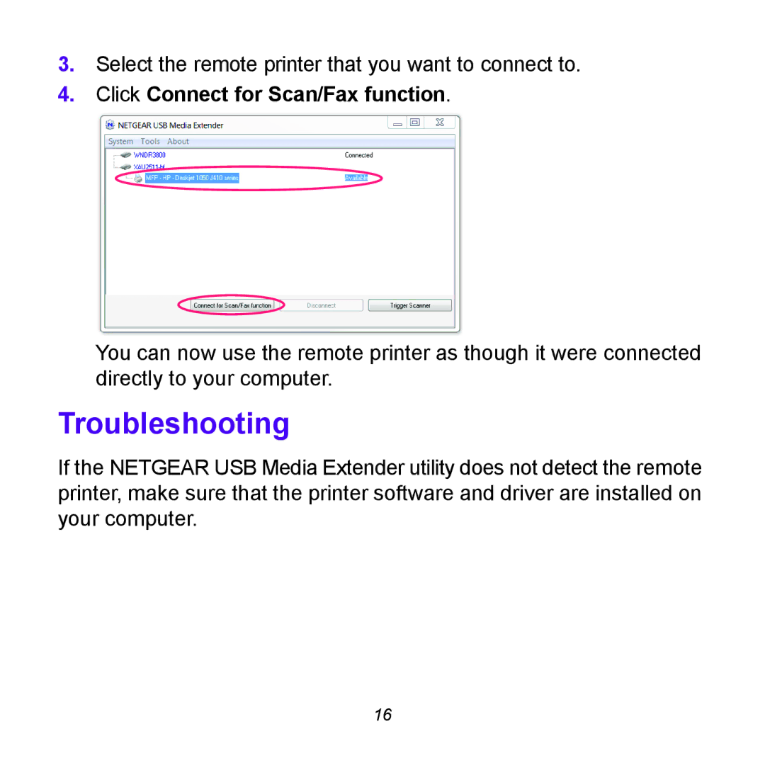 NETGEAR XAUB2511 manual Click Connect for Scan/Fax function 