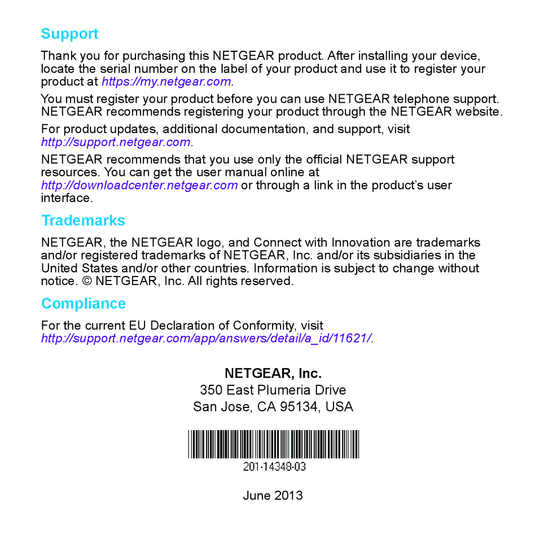 NETGEAR XAUB2511 manual Support 