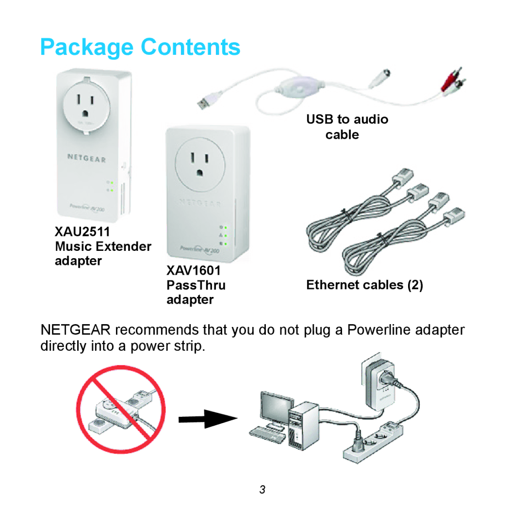 NETGEAR XAUB2511 manual Package Contents 