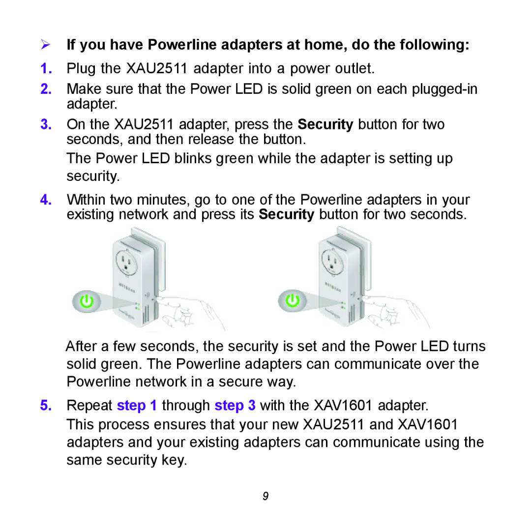 NETGEAR XAUB2511 manual  If you have Powerline adapters at home, do the following 