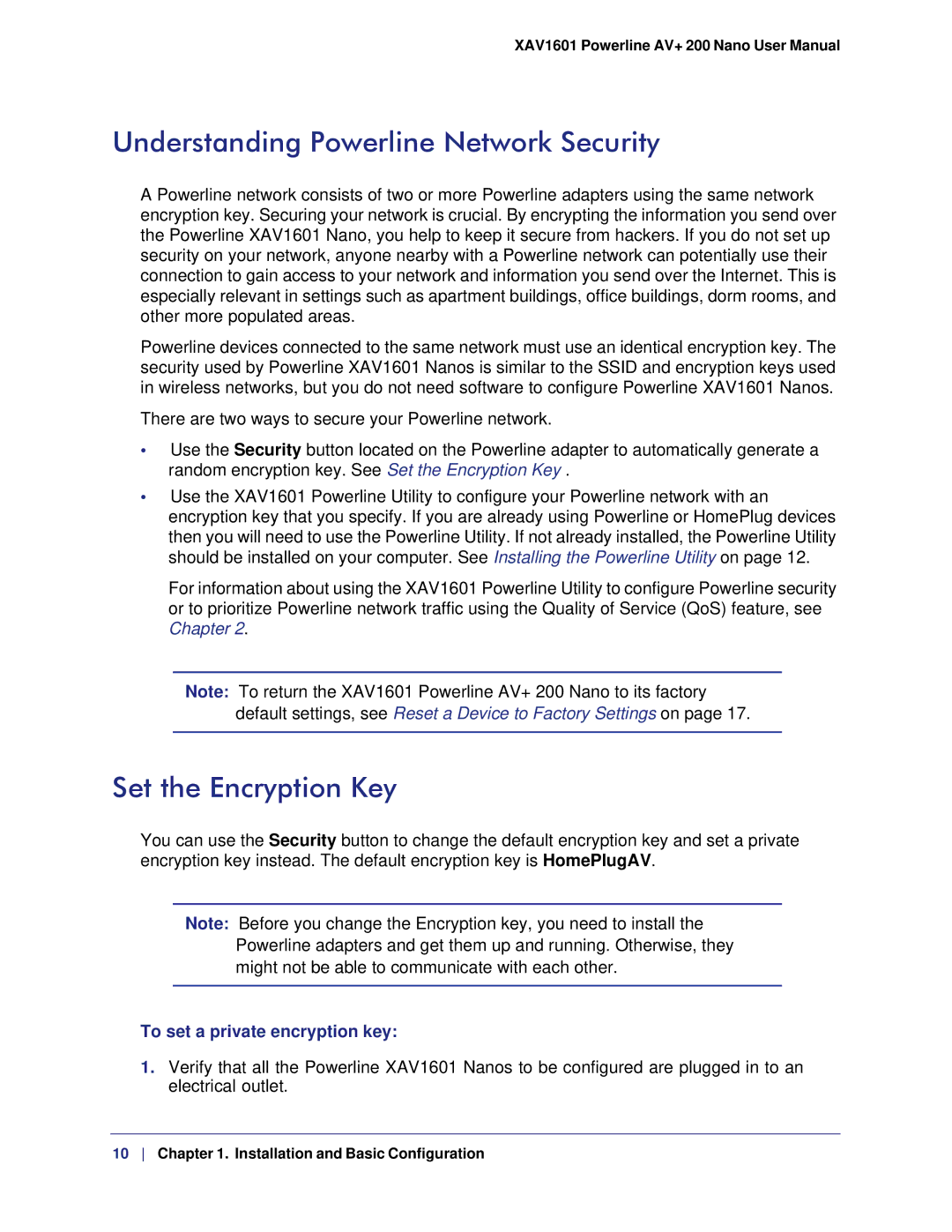 NETGEAR XAV1601 Understanding Powerline Network Security, Set the Encryption Key, To set a private encryption key 