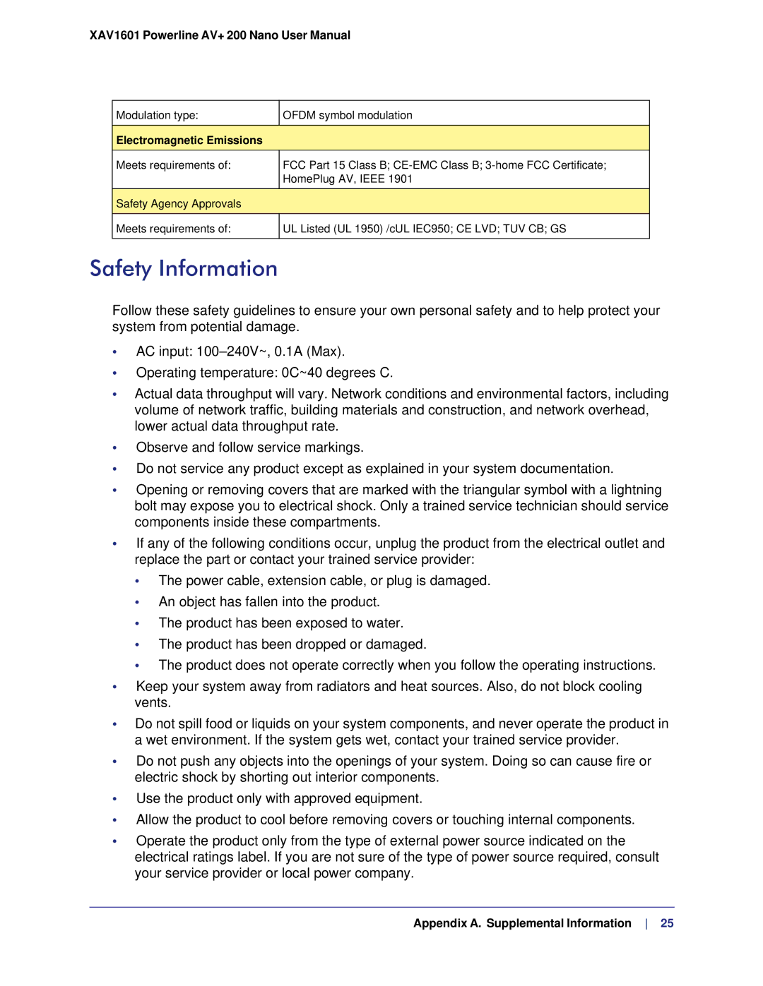 NETGEAR XAV1601 user manual Safety Information, Electromagnetic Emissions 