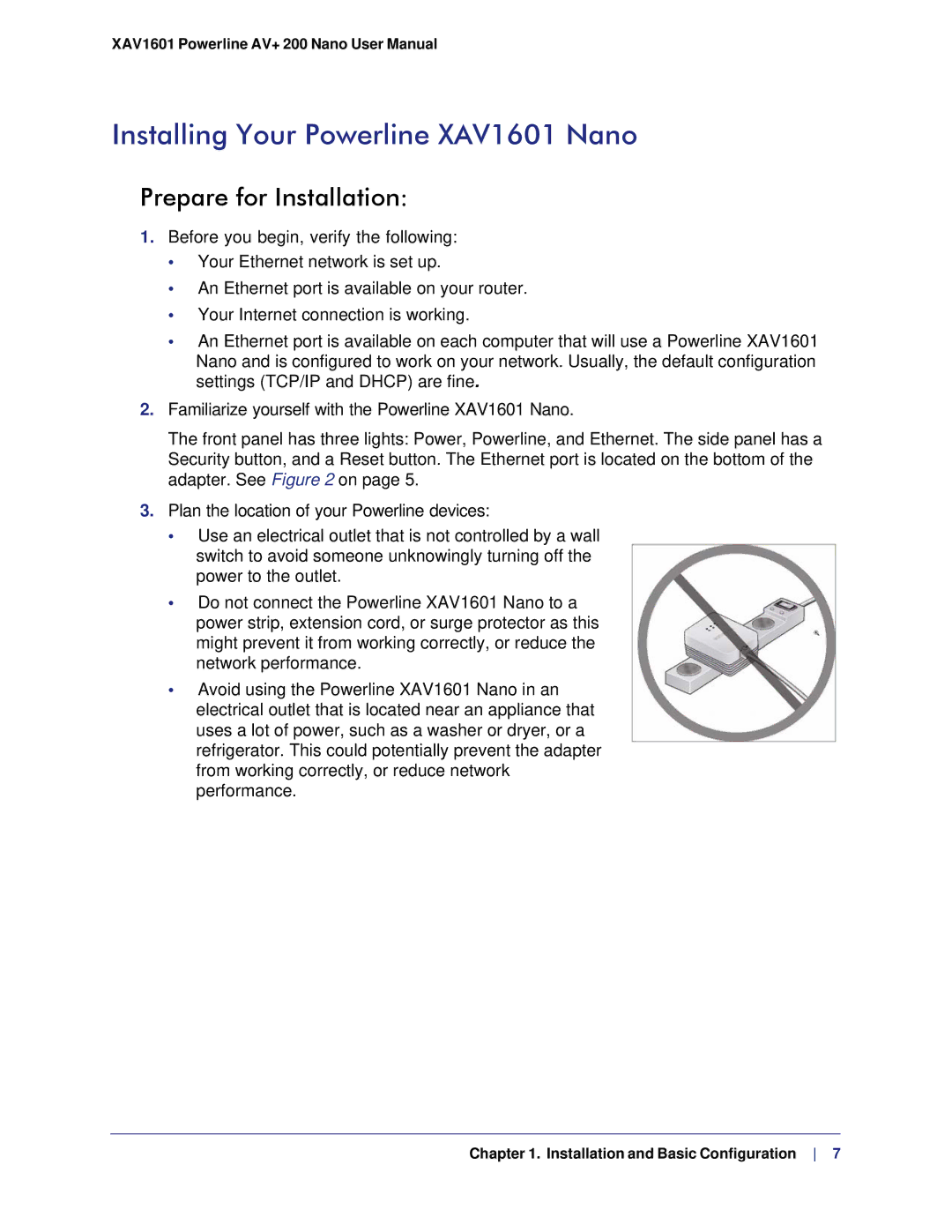 NETGEAR user manual Installing Your Powerline XAV1601 Nano, Prepare for Installation 