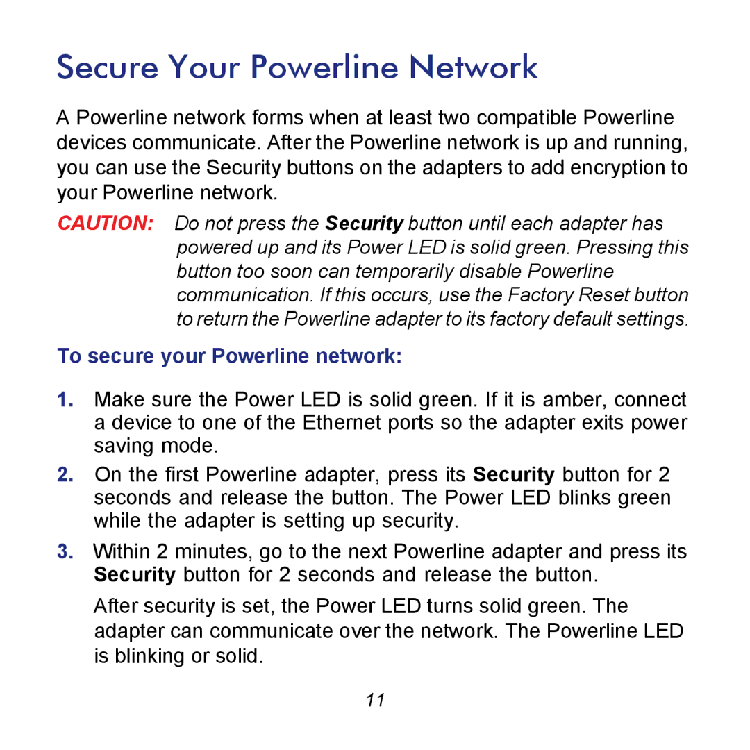 NETGEAR XAV2602 manual Secure Your Powerline Network, To secure your Powerline network 