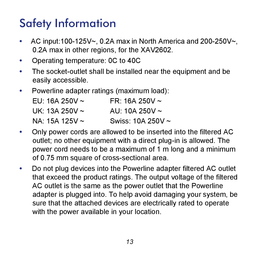 NETGEAR XAV2602 manual Safety Information 