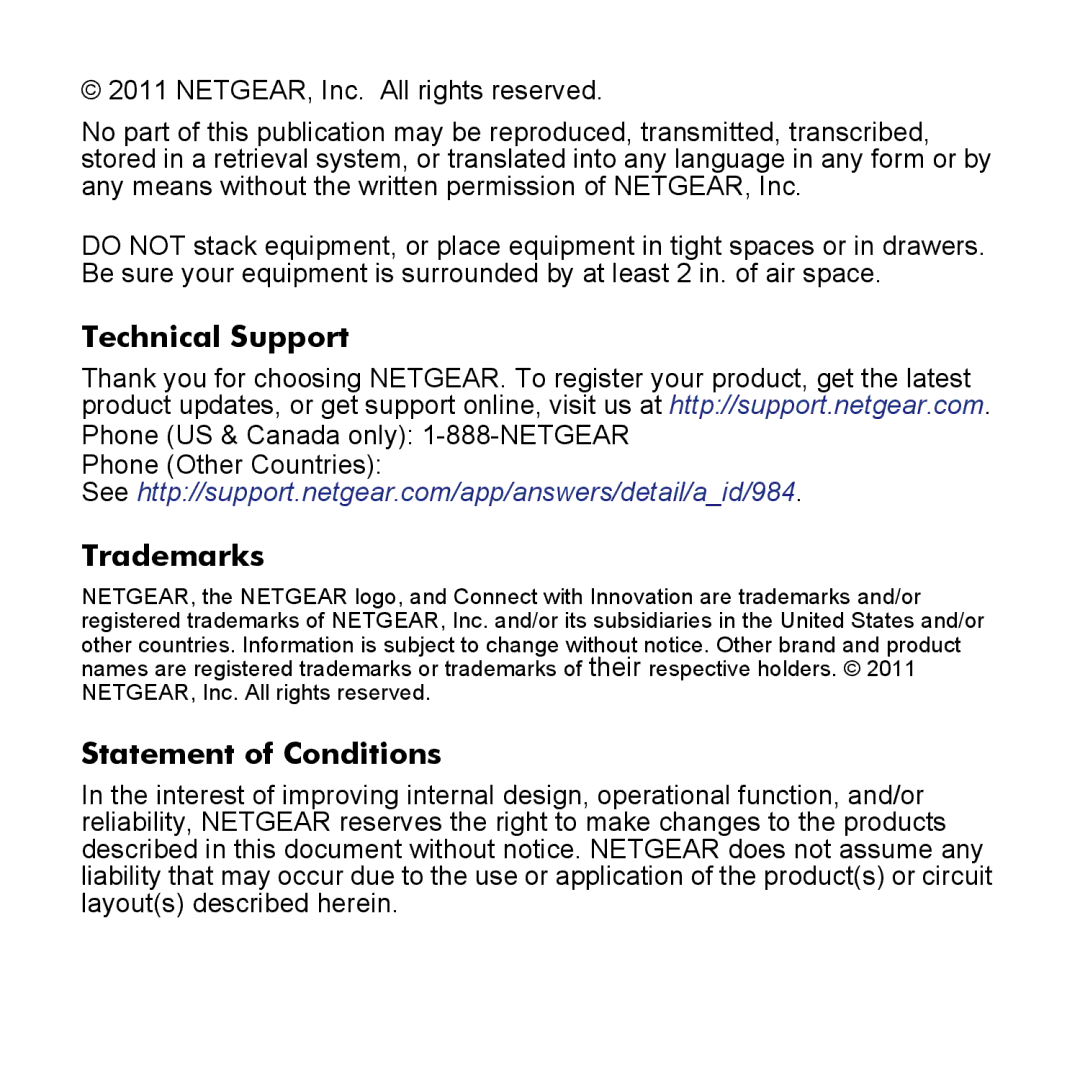 NETGEAR XAV2602 manual Technical Support 