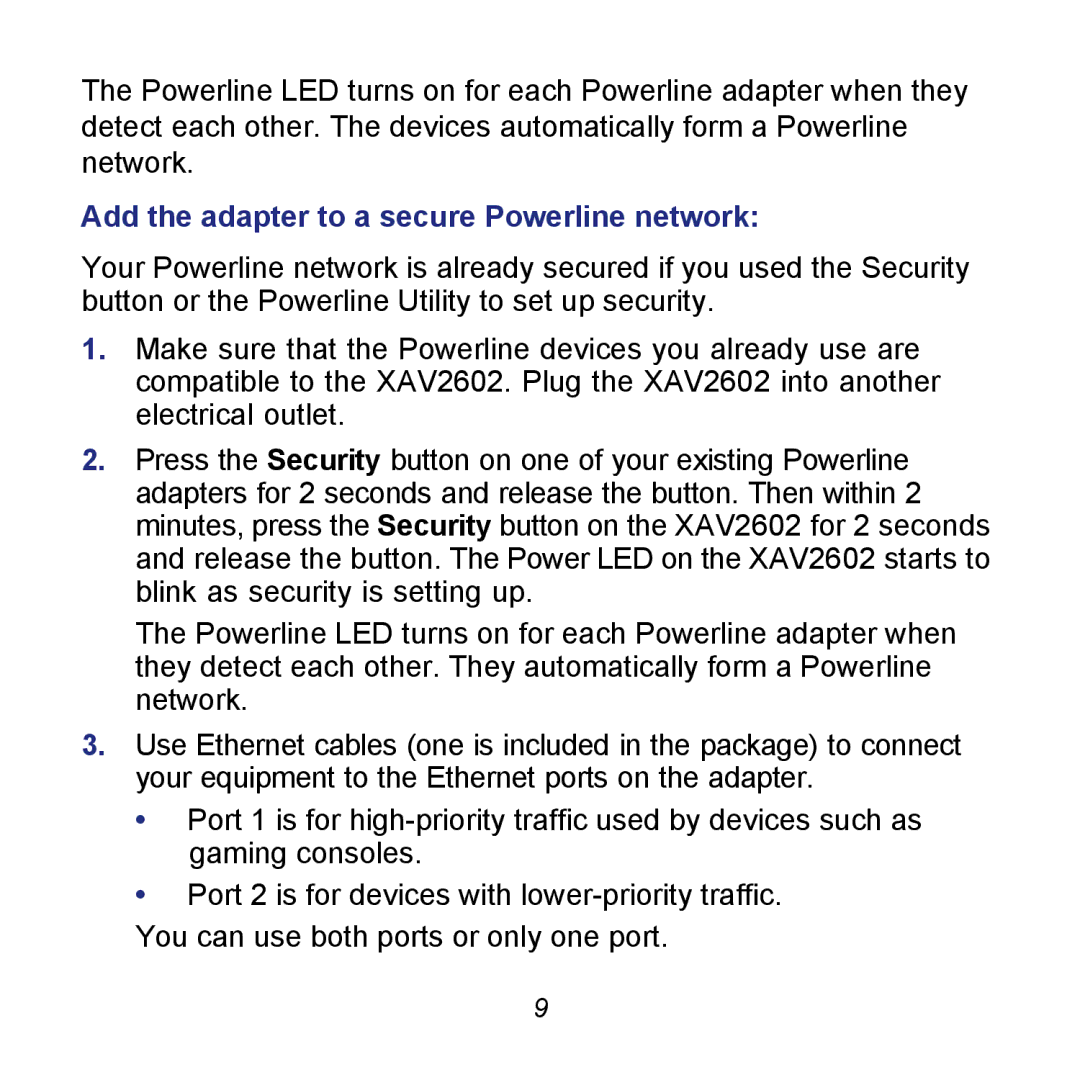 NETGEAR XAV2602 manual Add the adapter to a secure Powerline network 