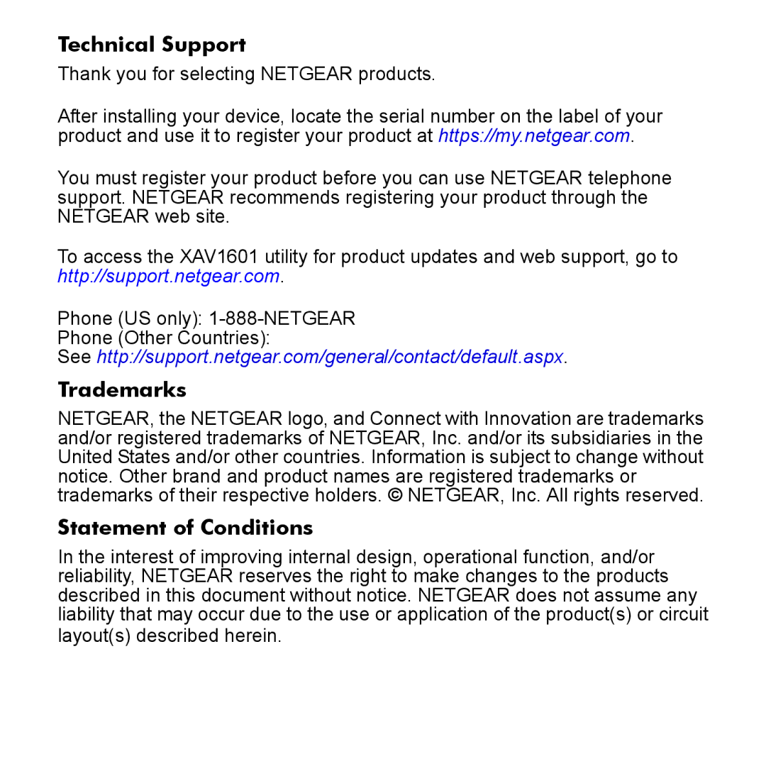 NETGEAR XAVB1601-100NAS manual Technical Support 