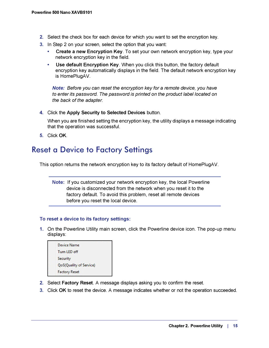 NETGEAR XAVB5101-100PAS user manual Reset a Device to Factory Settings, To reset a device to its factory settings 