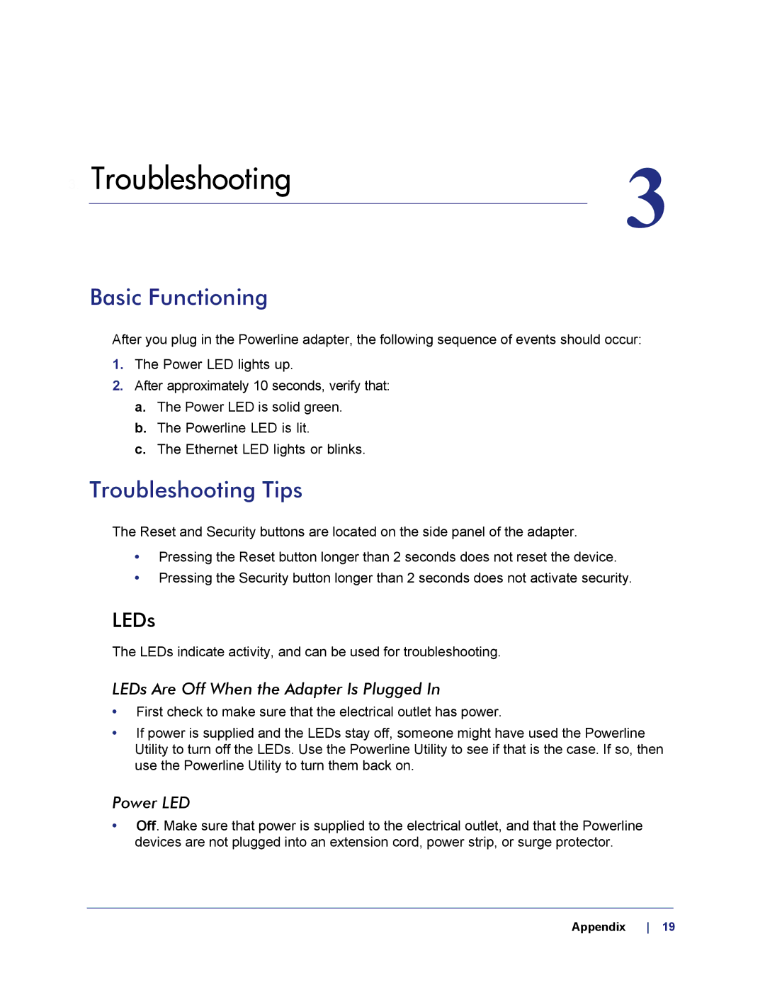 NETGEAR XAVB5101-100PAS user manual Basic Functioning, Troubleshooting Tips 