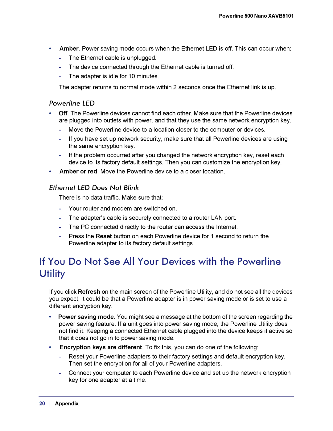 NETGEAR XAVB5101-100PAS user manual Powerline LED 