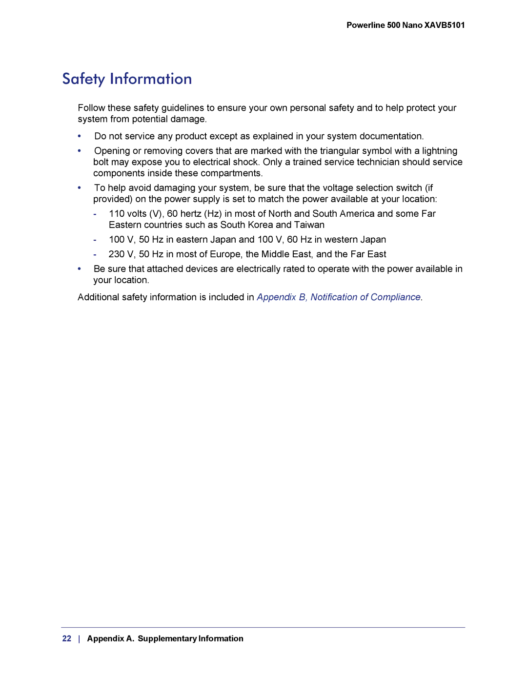 NETGEAR XAVB5101-100PAS user manual Safety Information 