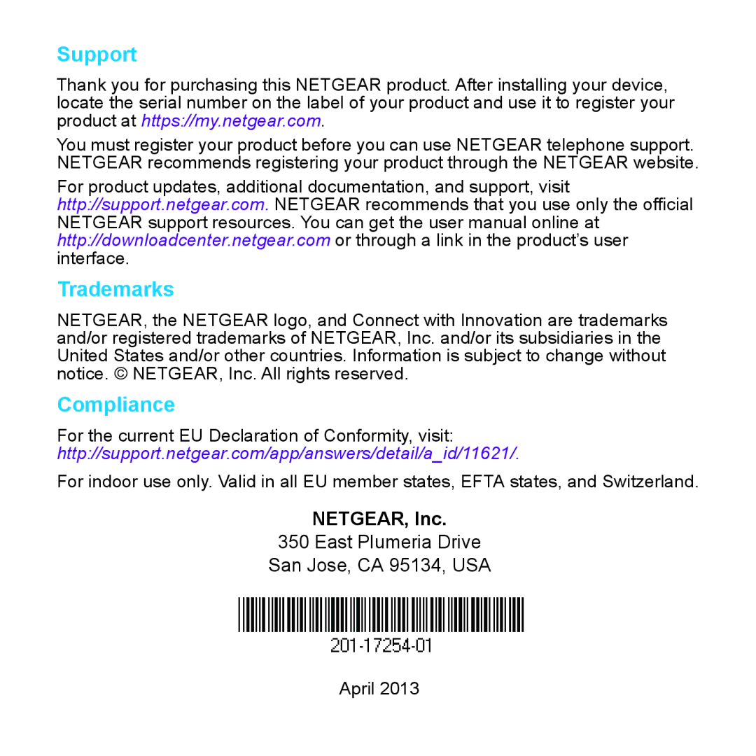 NETGEAR XAVB5401 manual Support 