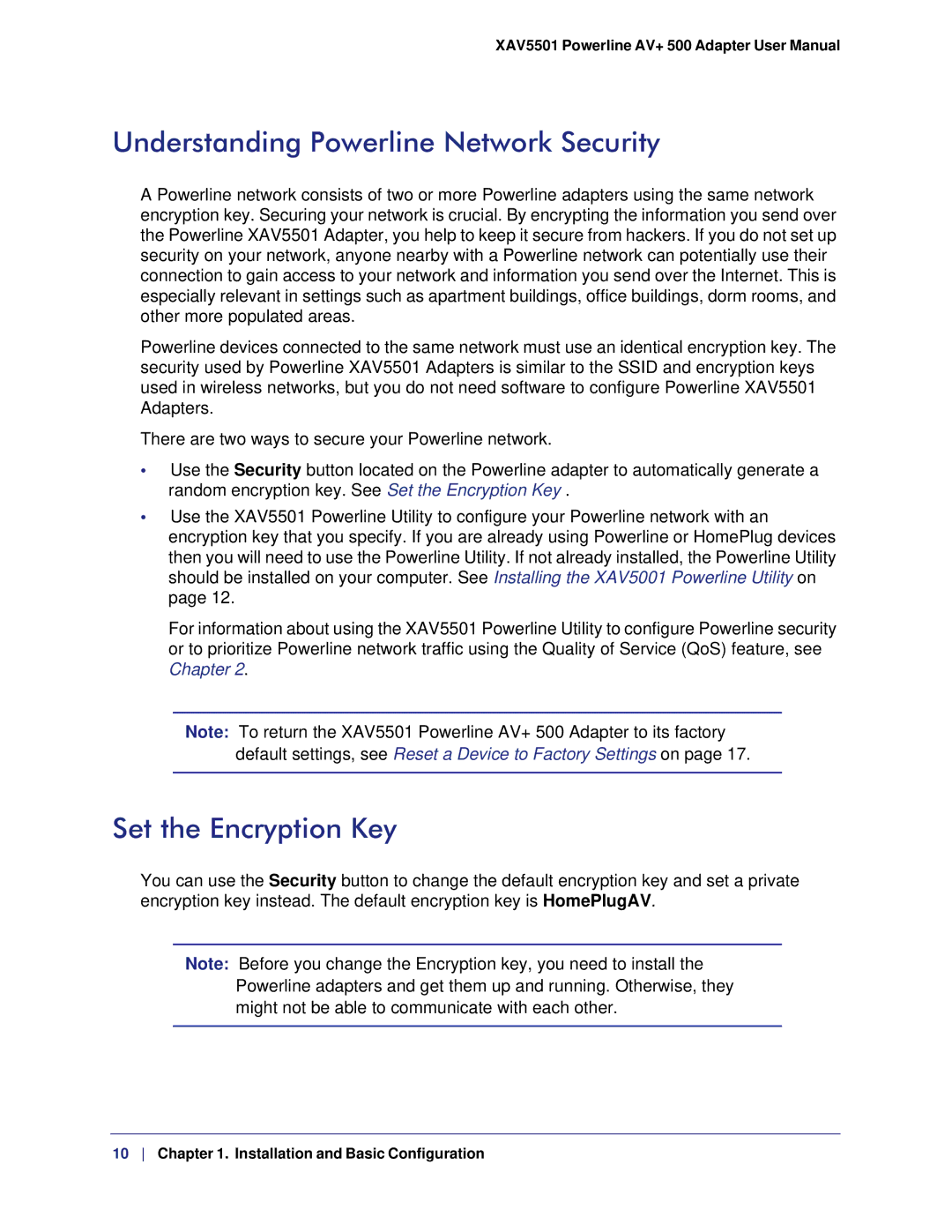 NETGEAR XAVB5501-100NAS, XAV5501-100NAS user manual Understanding Powerline Network Security, Set the Encryption Key 