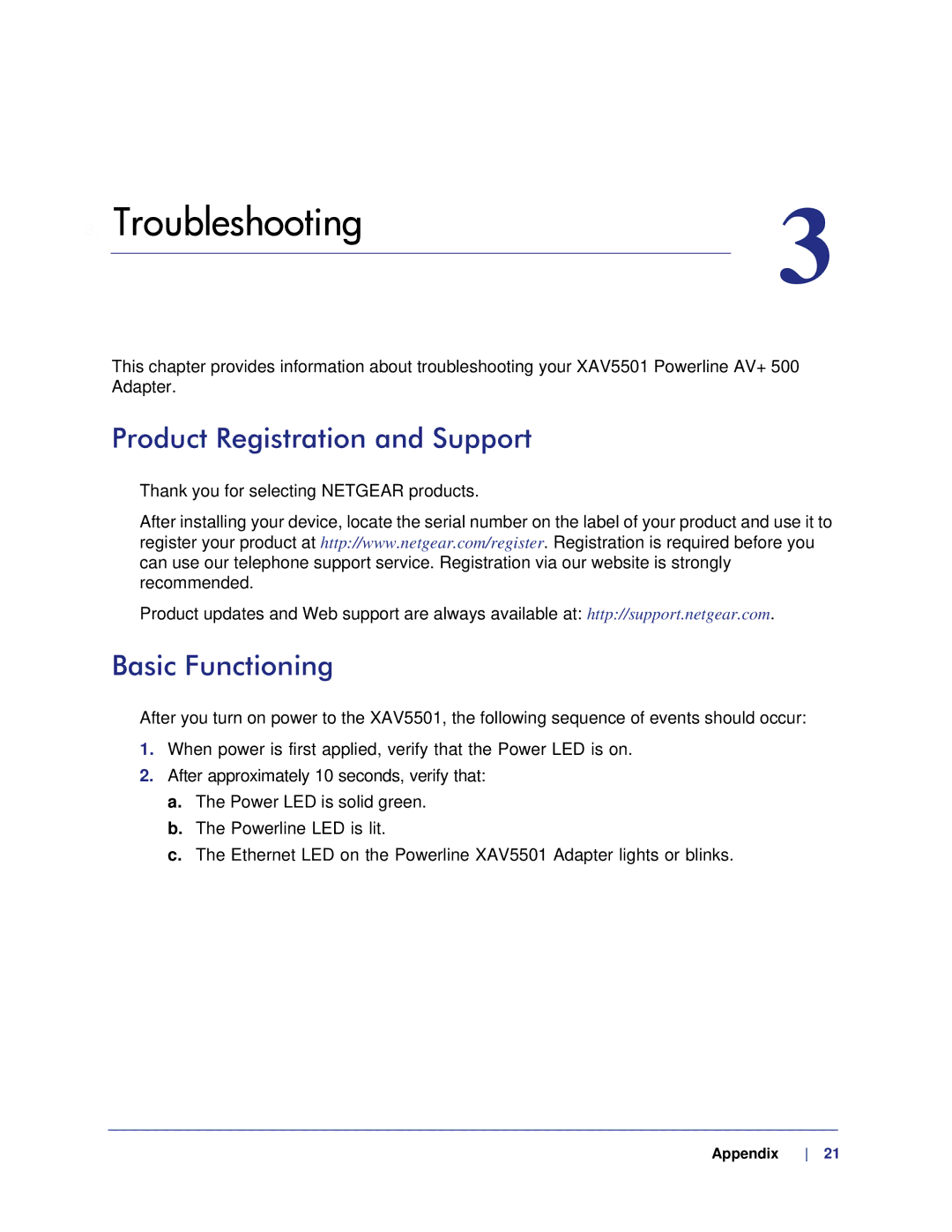 NETGEAR XAV5501-100NAS, XAVB5501-100NAS user manual Product Registration and Support, Basic Functioning 