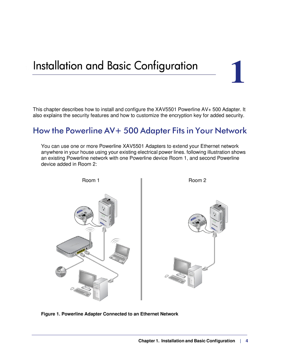 NETGEAR XAVB5501-100NAS Installation and Basic Configuration, How the Powerline AV+ 500 Adapter Fits in Your Network 