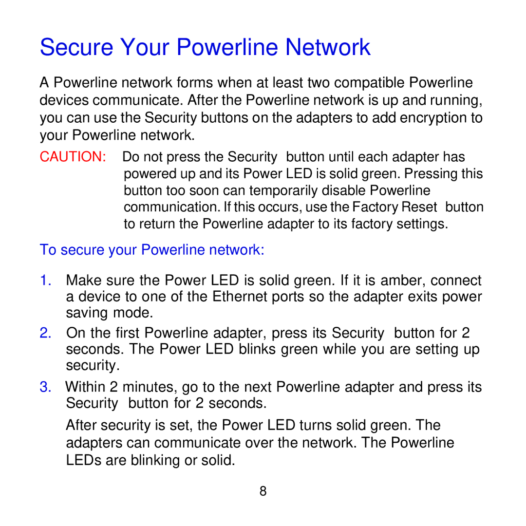 NETGEAR XAVB5602-100NAS manual Secure Your Powerline Network, To secure your Powerline network 