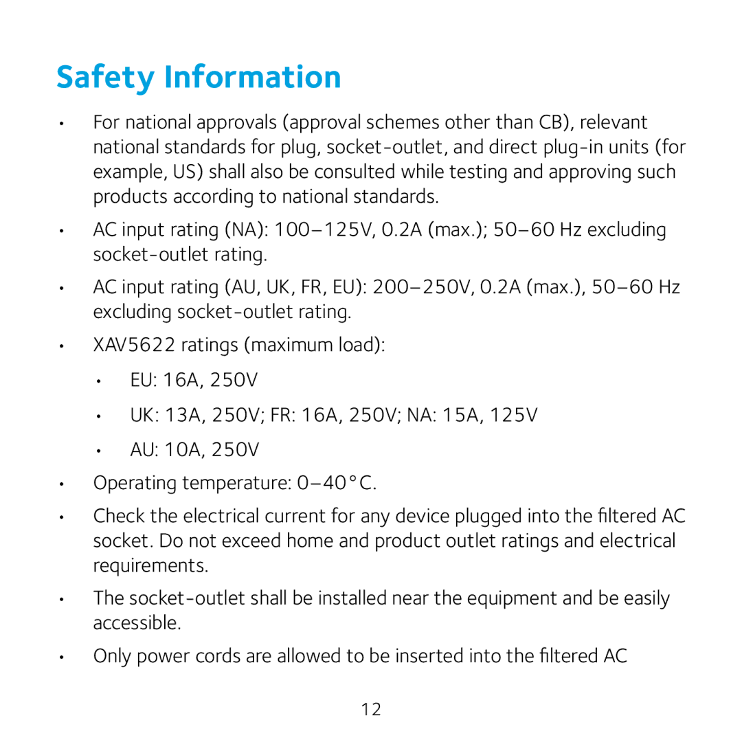 NETGEAR XAVB5622 manual Safety Information 