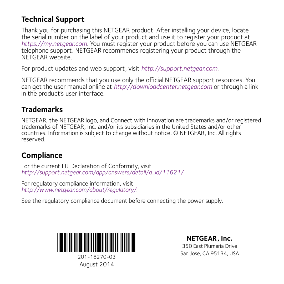 NETGEAR XAVB5622 manual Technical Support 