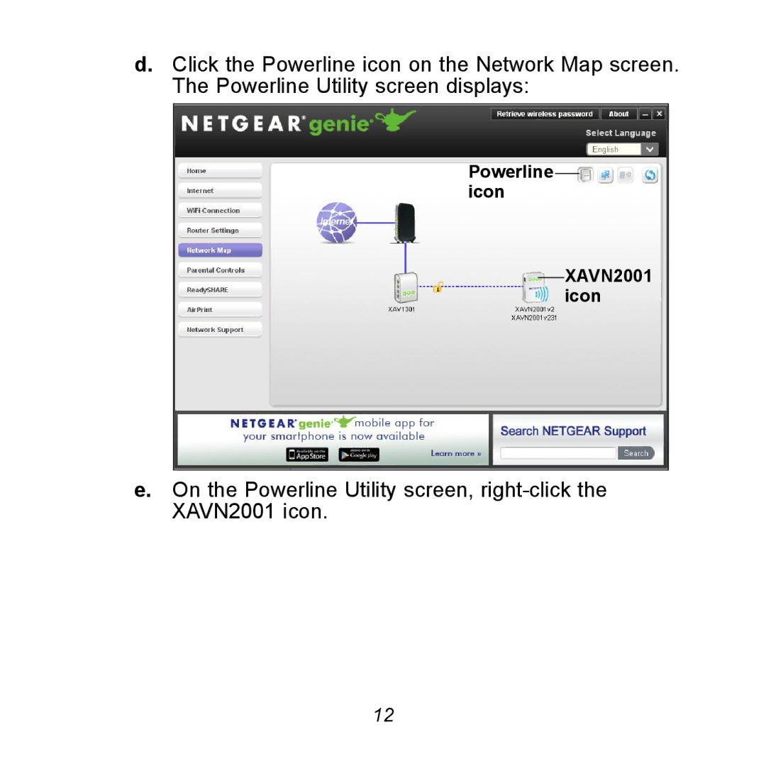 NETGEAR XAVNB2001 manual Powerline icon XAVN2001 icon 