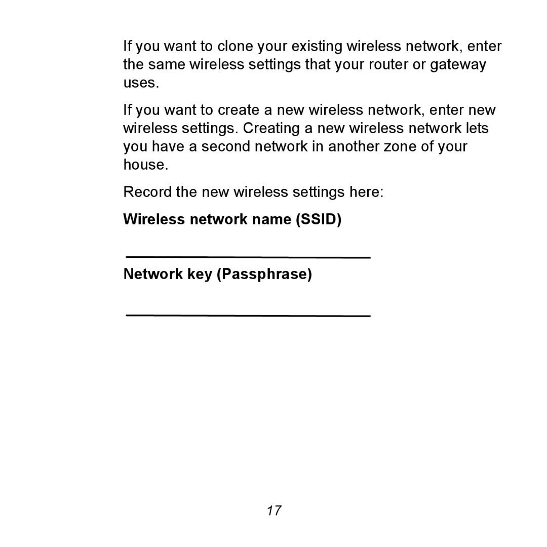 NETGEAR XAVNB2001 manual Wireless network name Ssid Network key Passphrase 