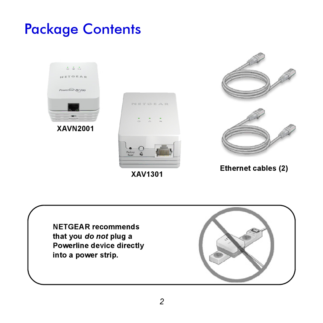 NETGEAR XAVNB2001 manual Package Contents 