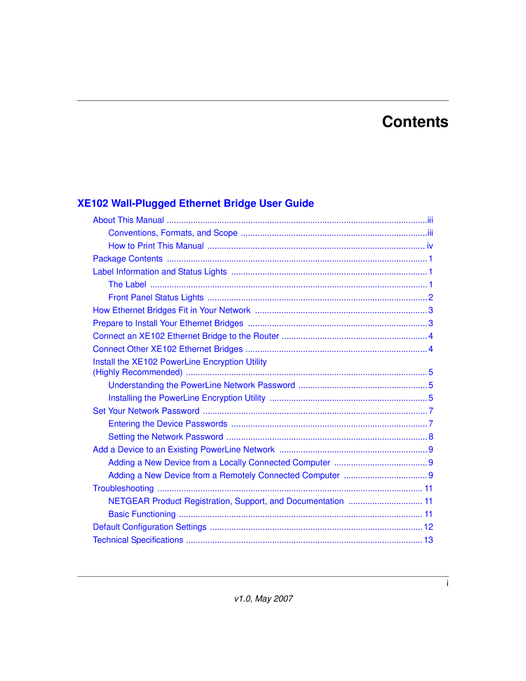 NETGEAR XE102 manual Contents 