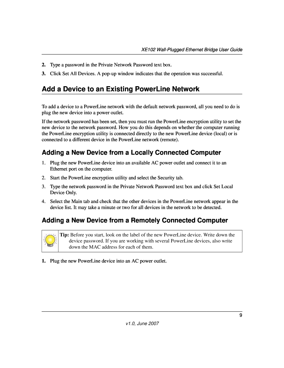 NETGEAR XE102 manual Add a Device to an Existing PowerLine Network, Adding a New Device from a Locally Connected Computer 